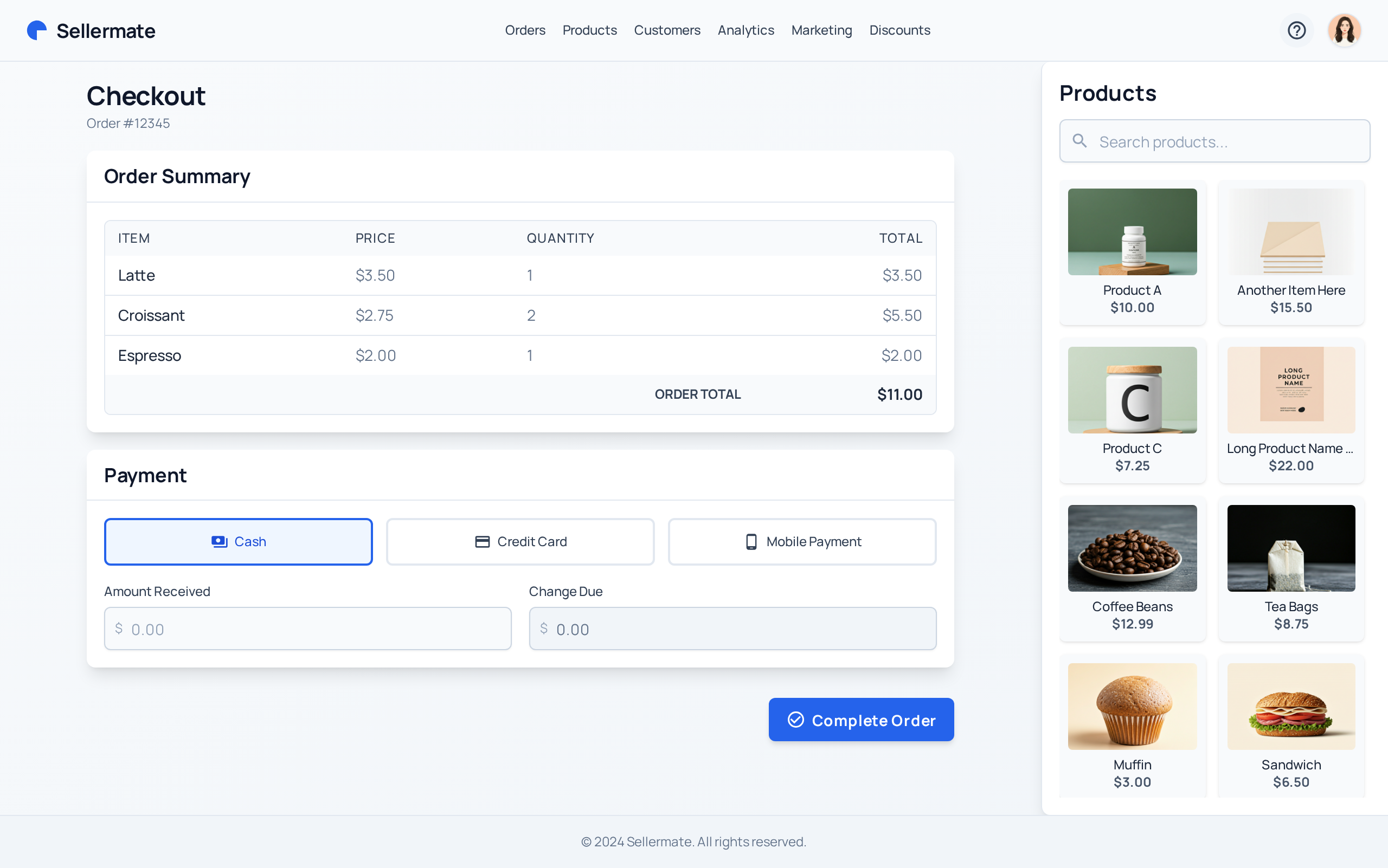 Sellermate POS interface